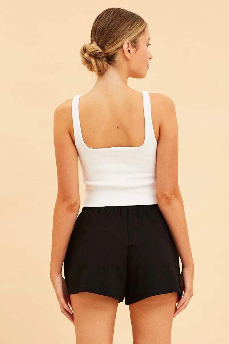 Black Relaxed Short Pull On Cotton Terry Stretch
