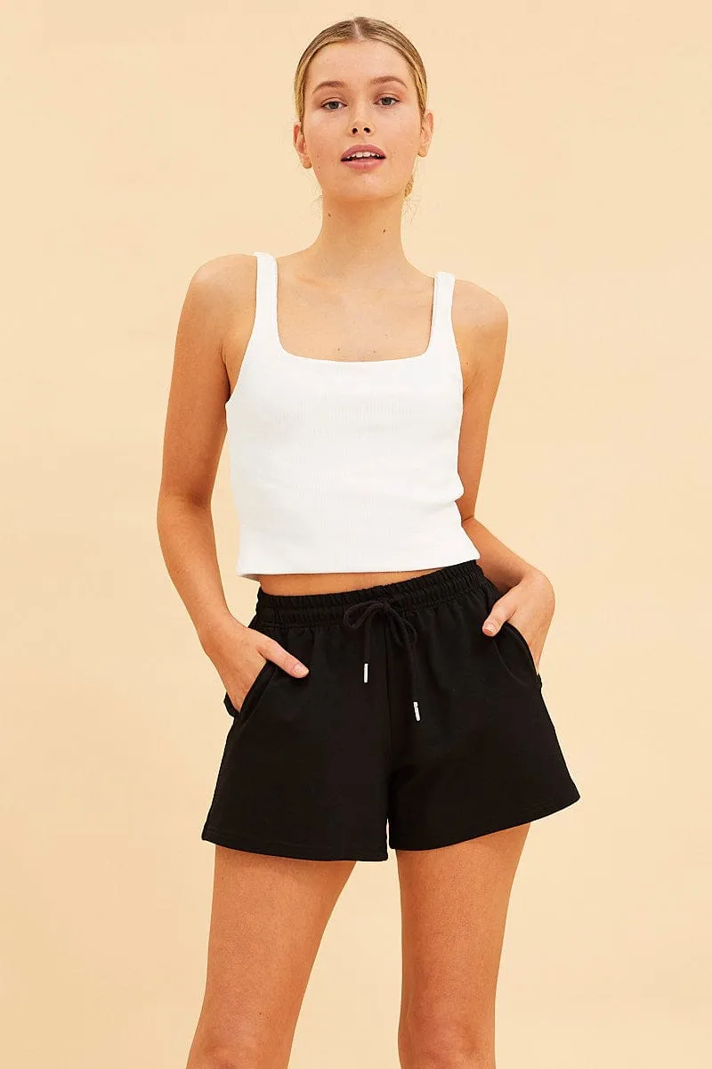 Black Relaxed Short Pull On Cotton Terry Stretch