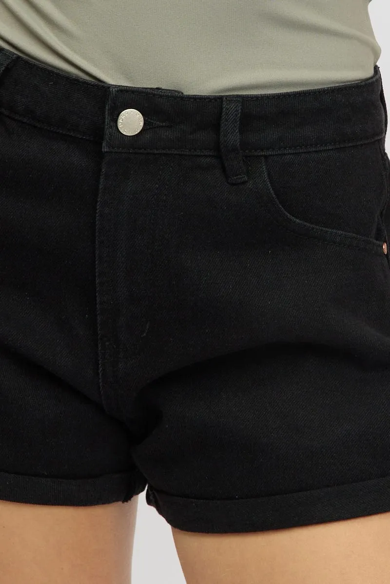 Black Relaxed Shorts Low Rise