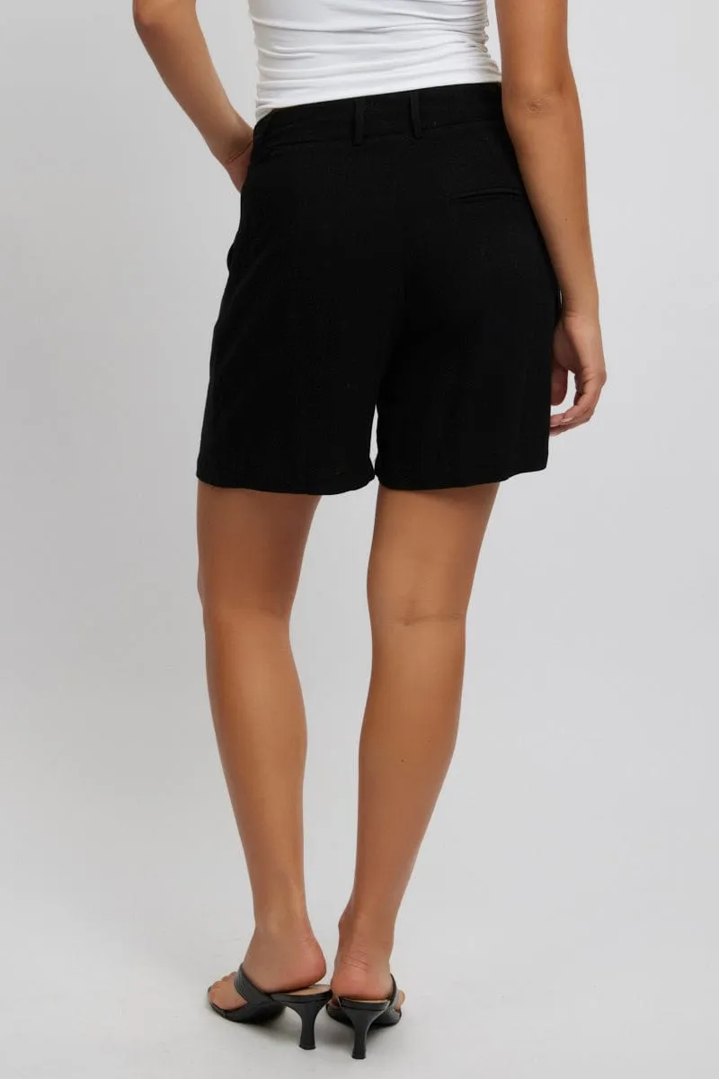 Black Relaxed Shorts Mid Rise