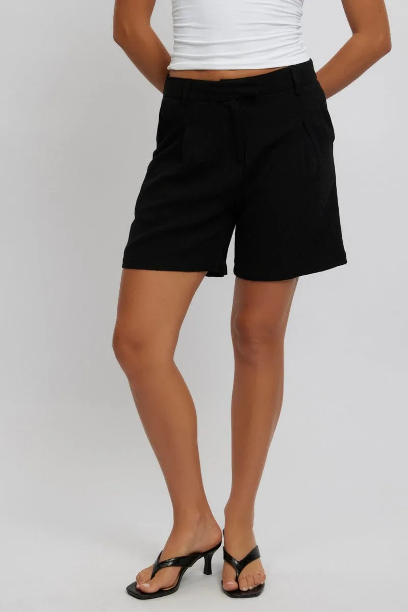 Black Relaxed Shorts Mid Rise