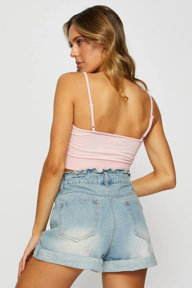 Blue Relaxed Denim Shorts High Rise