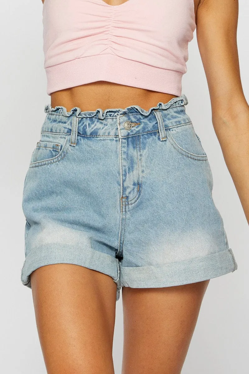 Blue Relaxed Denim Shorts High Rise