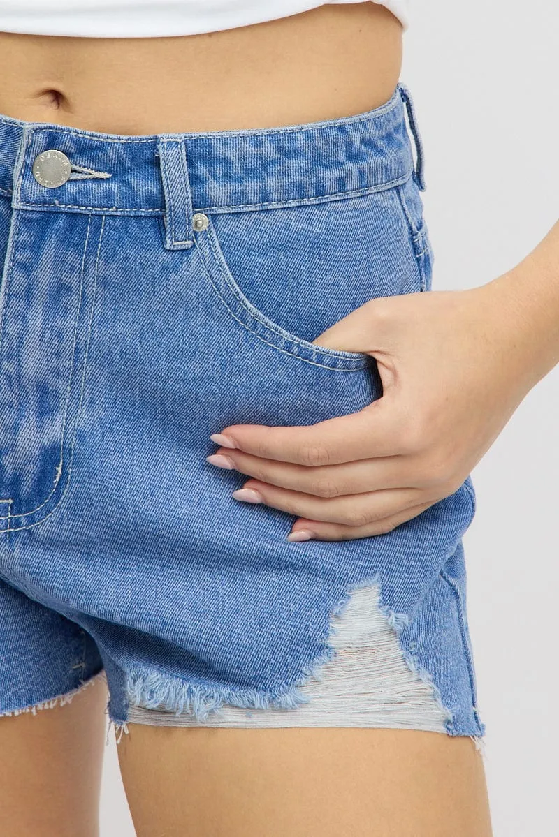 Blue Relaxed Shorts HIgh Rise