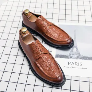 Cowhide Leather Crocodile Pattern Spicing Casual Dress Men Dress Shoes