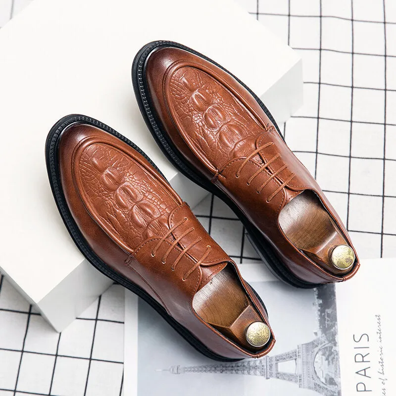 Cowhide Leather Crocodile Pattern Spicing Casual Dress Men Dress Shoes