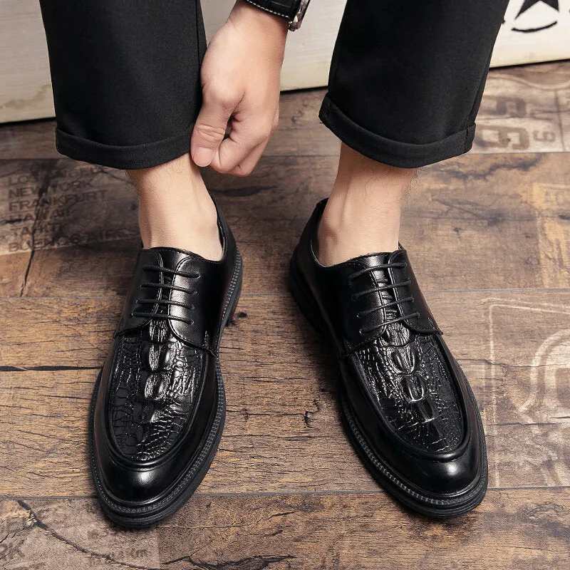 Cowhide Leather Crocodile Pattern Spicing Casual Dress Men Dress Shoes