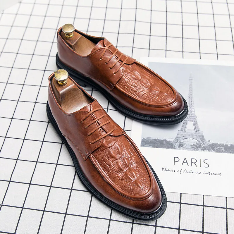 Cowhide Leather Crocodile Pattern Spicing Casual Dress Men Dress Shoes