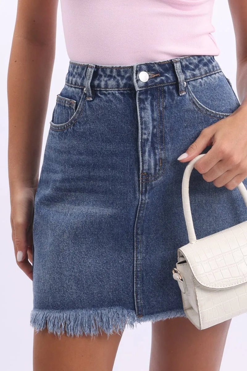 Denim Mini Skirt Mid Rise Relaxed Fit Bow Pocket Detail