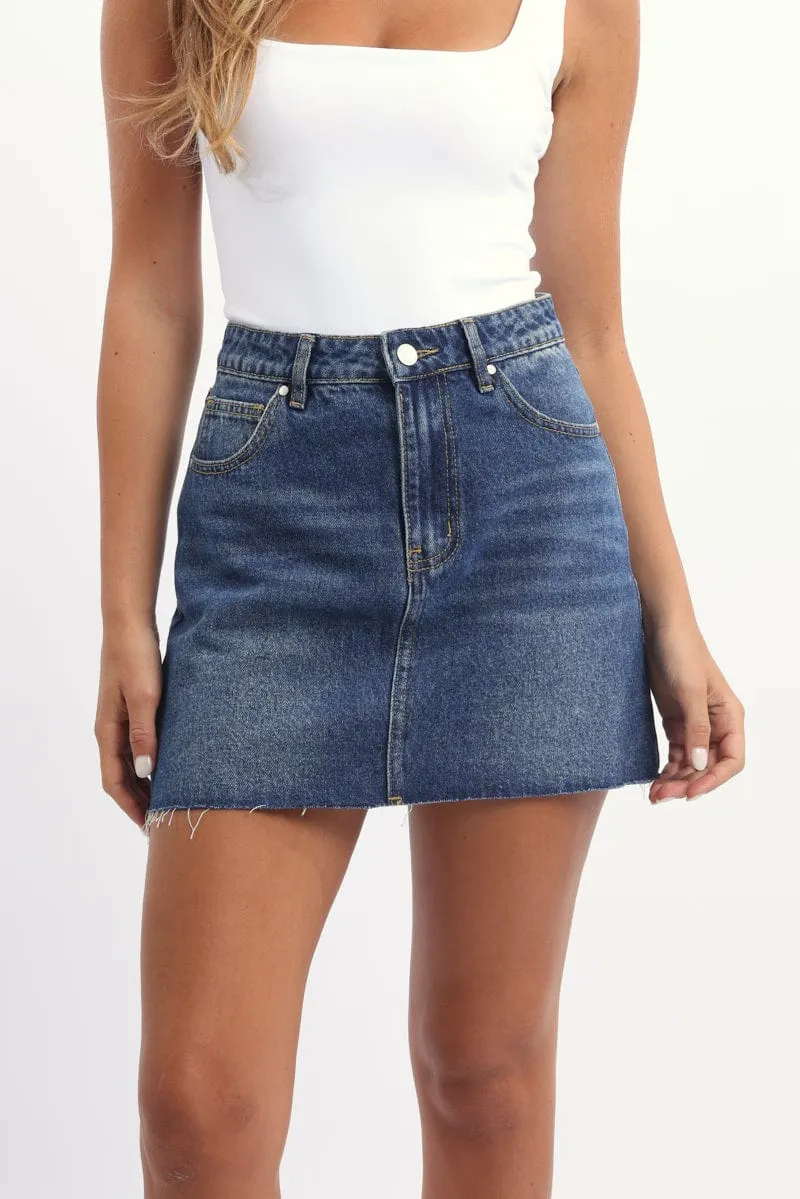 Denim Mini Skirt Mid Rise Relaxed Fit
