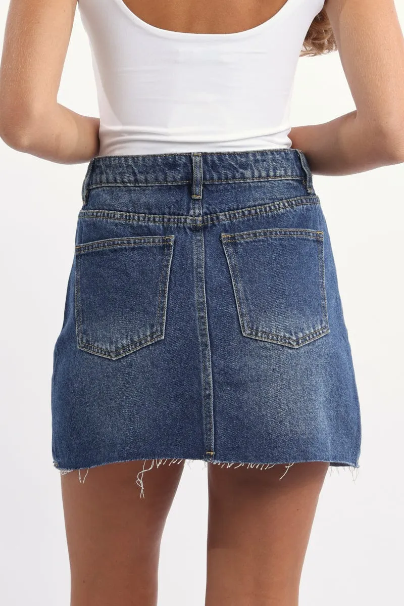 Denim Mini Skirt Mid Rise Relaxed Fit