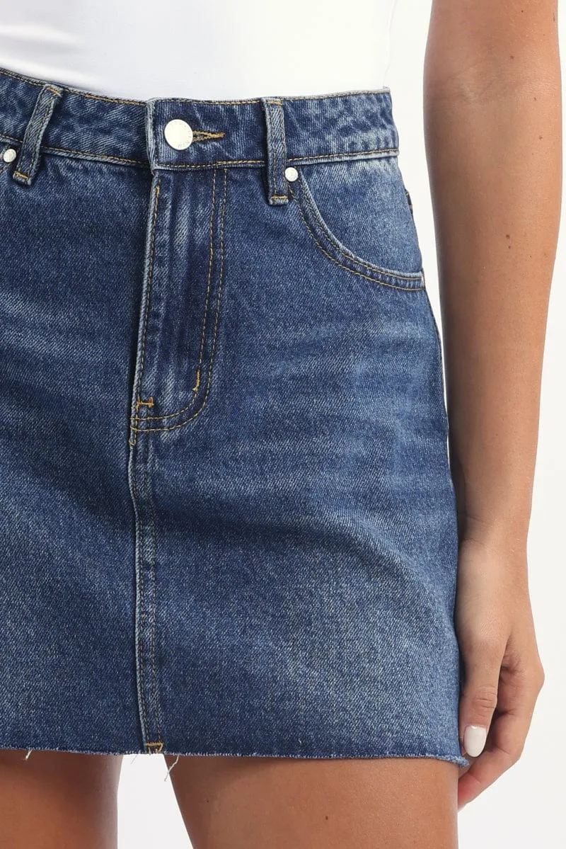 Denim Mini Skirt Mid Rise Relaxed Fit