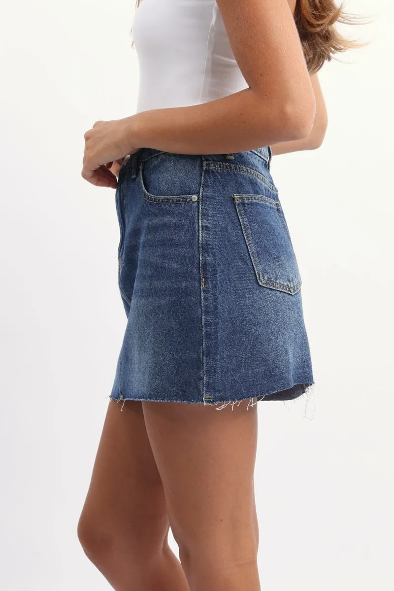 Denim Mini Skirt Mid Rise Relaxed Fit