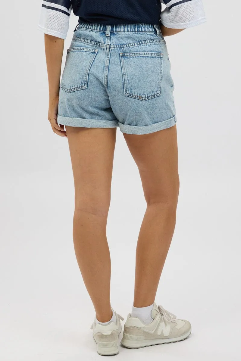 Denim Relaxed Shorts Elastic Waist