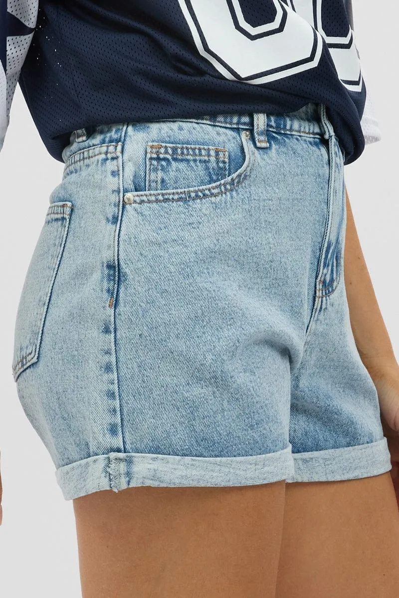 Denim Relaxed Shorts Elastic Waist