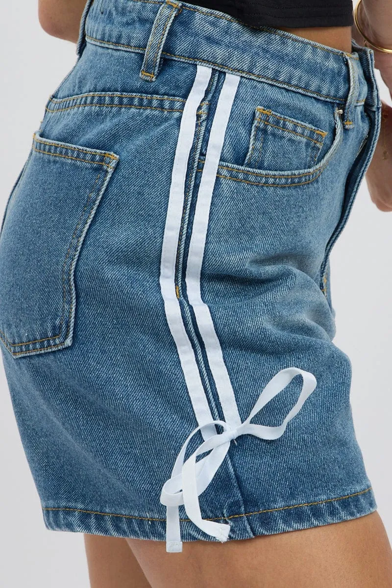 Denim Relaxed Shorts Ribbon detail