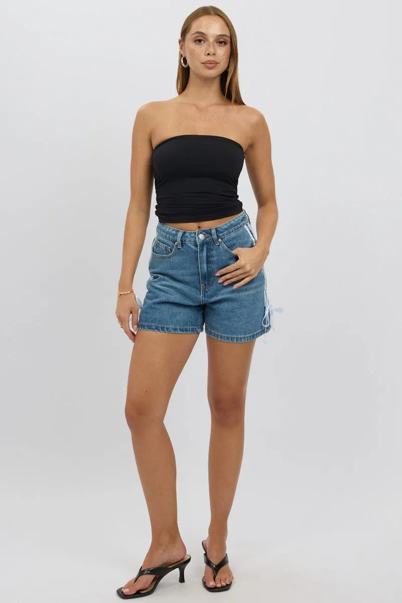 Denim Relaxed Shorts Ribbon detail