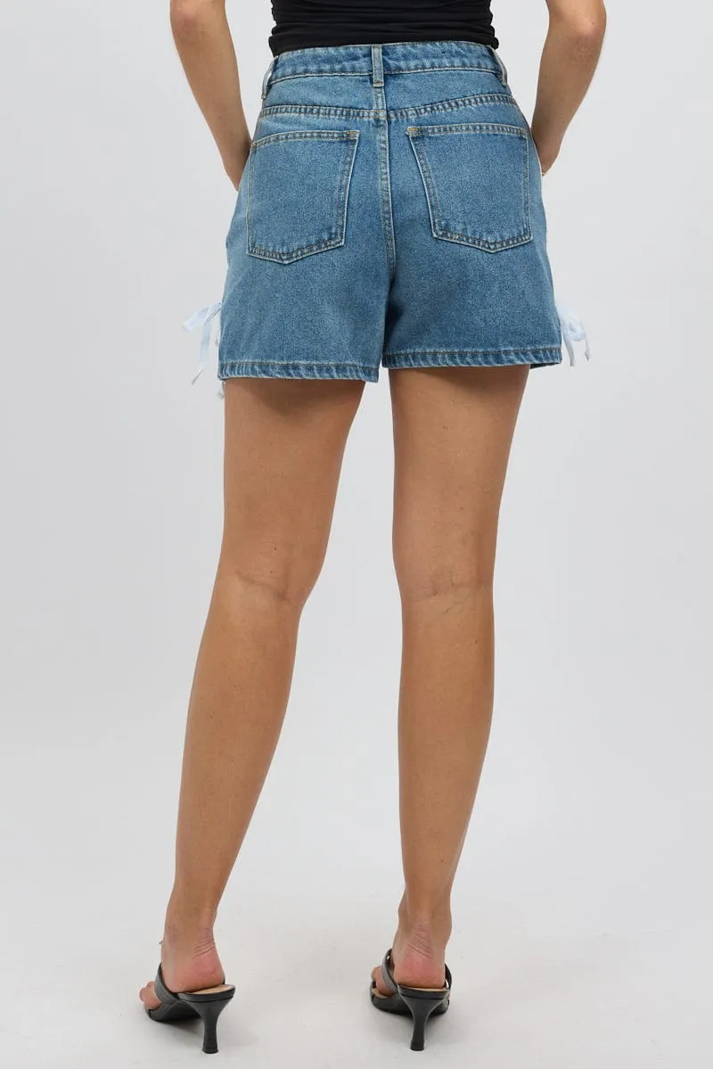 Denim Relaxed Shorts Ribbon detail