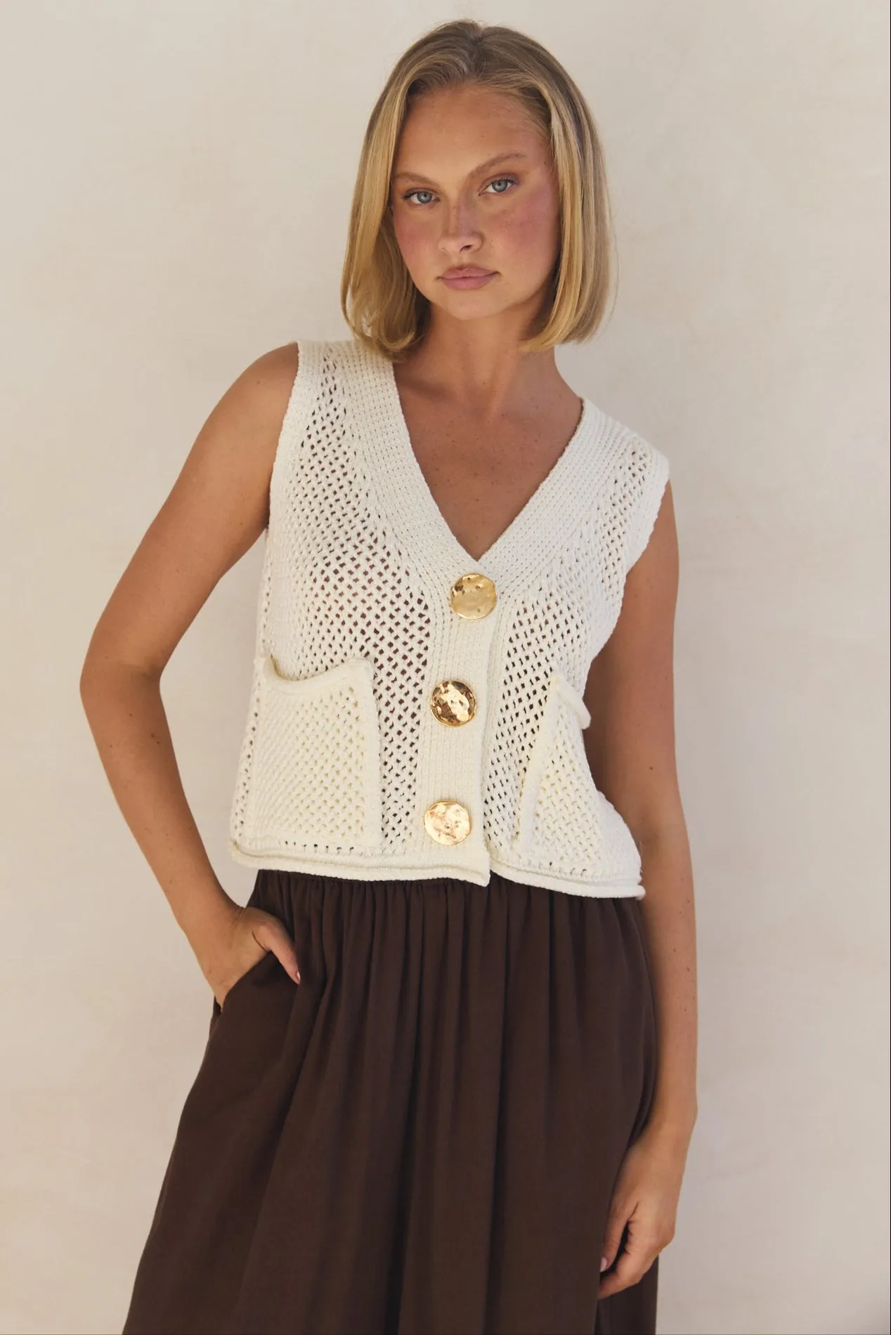 Elizabeth Knit Vest (Cream)
