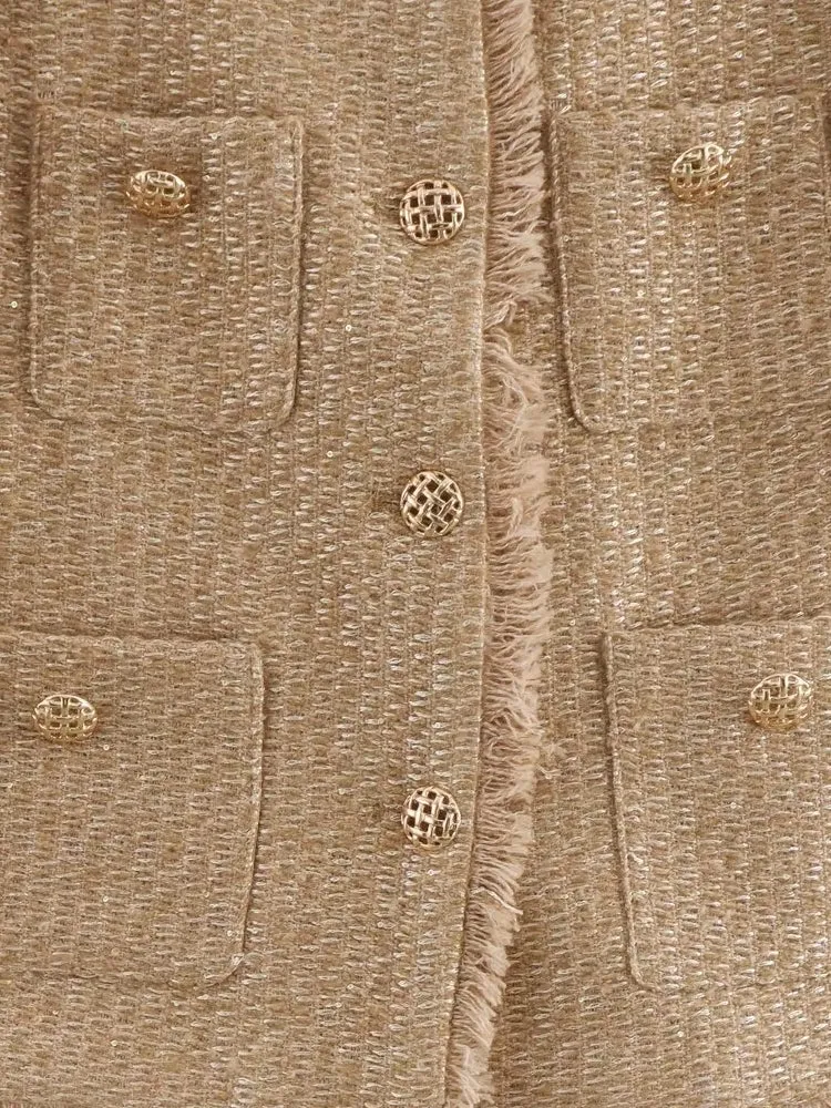 Fashion O-neck Pocket Tweed Short Coats
