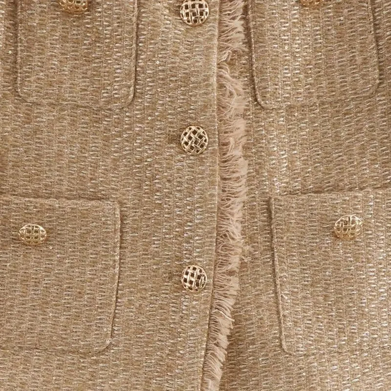 Fashion O-neck Pocket Tweed Short Coats