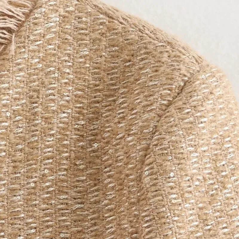 Fashion O-neck Pocket Tweed Short Coats