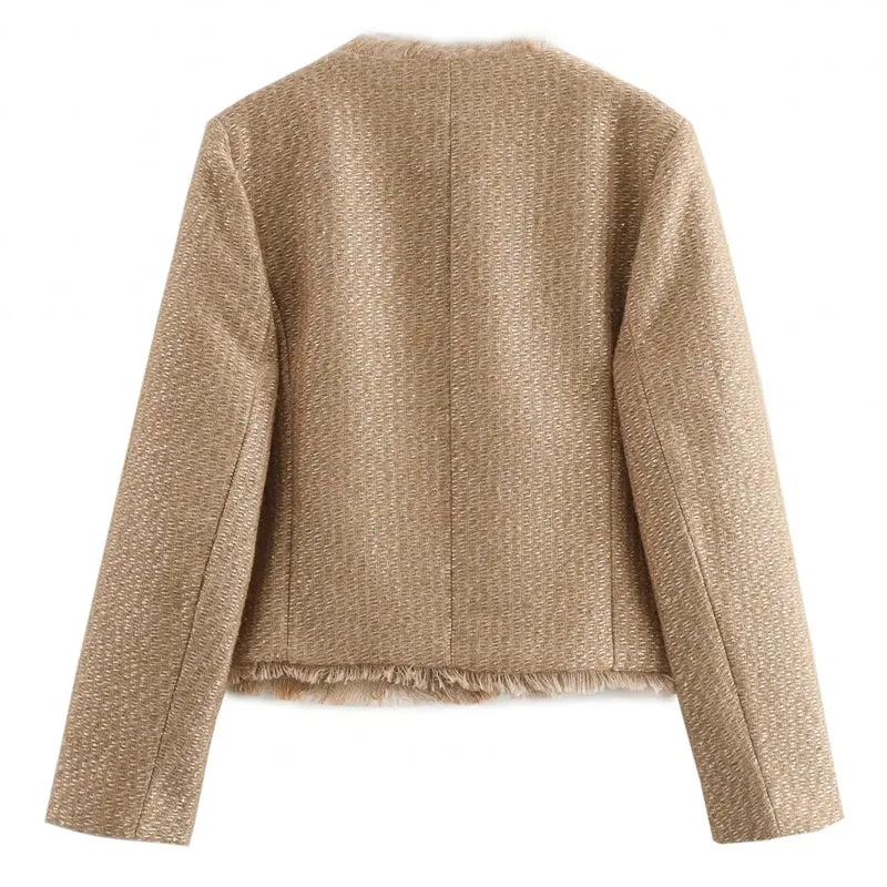 Fashion O-neck Pocket Tweed Short Coats