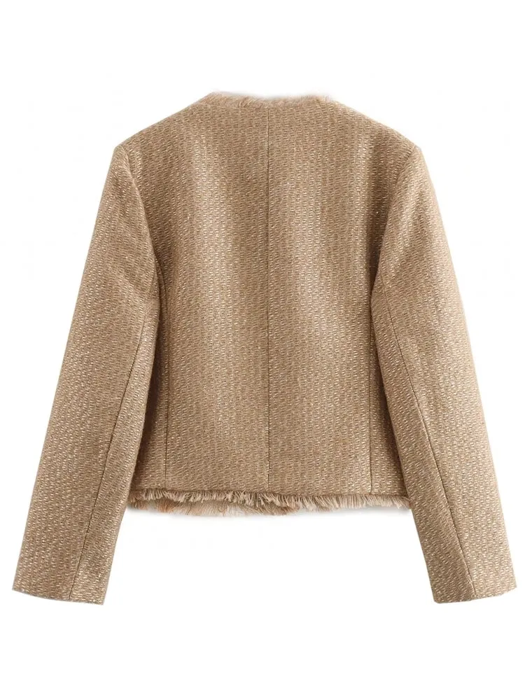 Fashion O-neck Pocket Tweed Short Coats