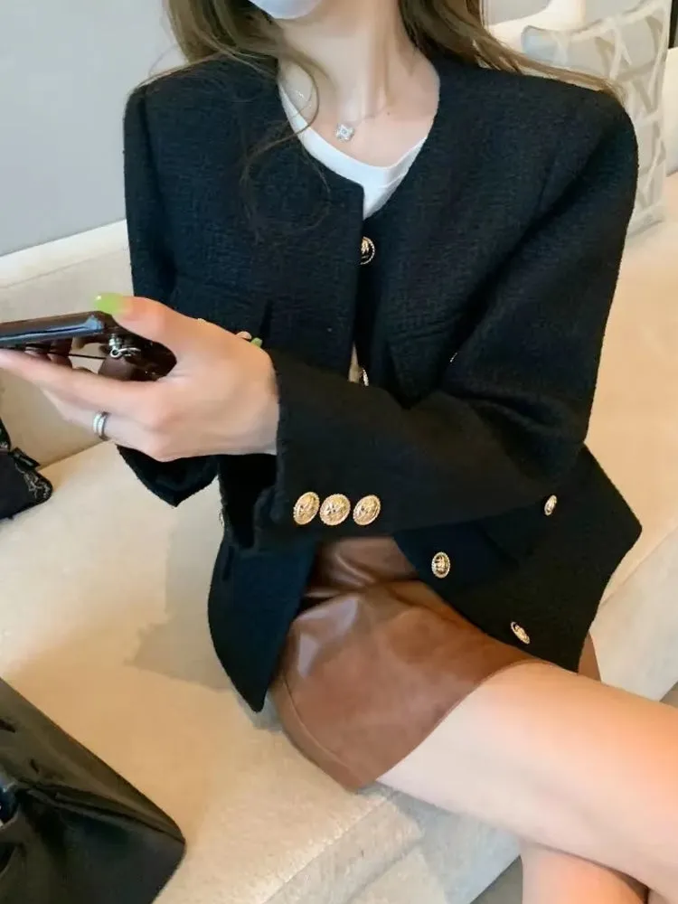 Fashion Short Slim Wool Tweed Coat