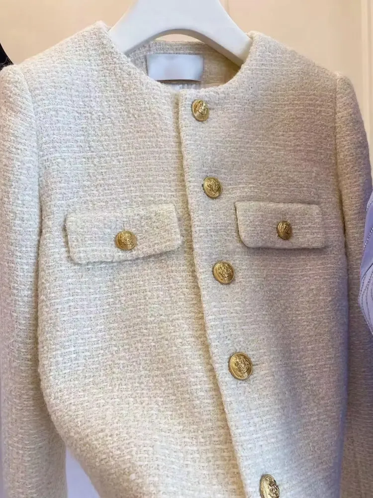 Fashion Short Slim Wool Tweed Coat
