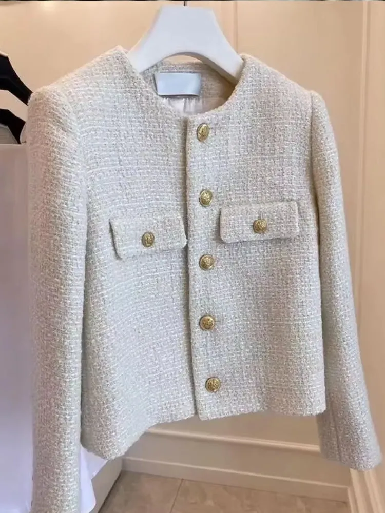 Fashion Short Slim Wool Tweed Coat