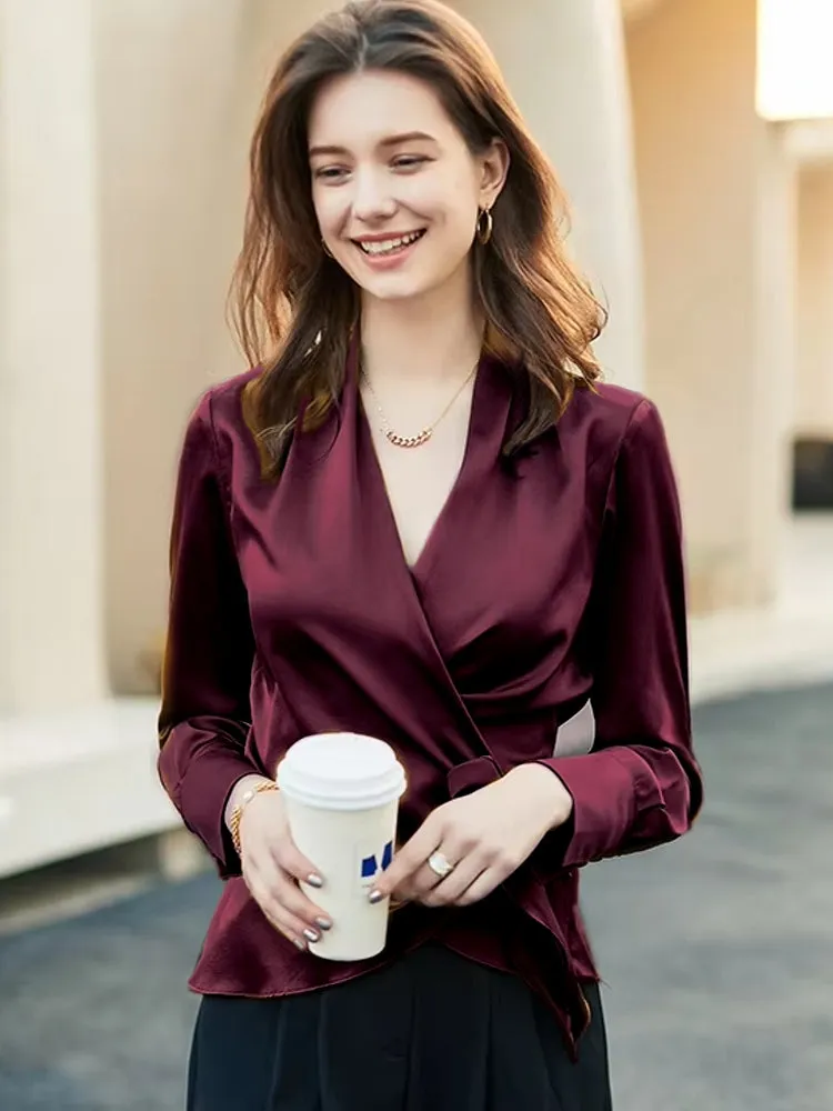Female Stylish Glossy Satin Shirt Leopard Blouse Bat Sleeve Bandage Party Tops