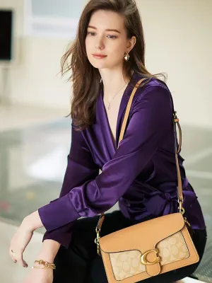 Female Stylish Glossy Satin Shirt Leopard Blouse Bat Sleeve Bandage Party Tops