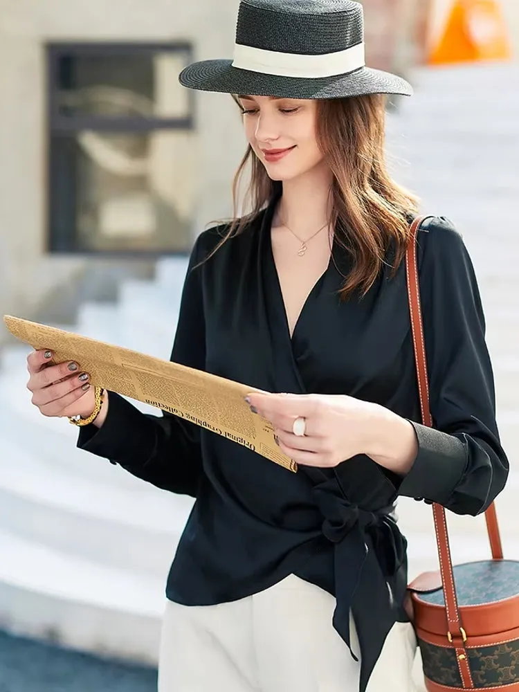 Female Stylish Glossy Satin Shirt Leopard Blouse Bat Sleeve Bandage Party Tops