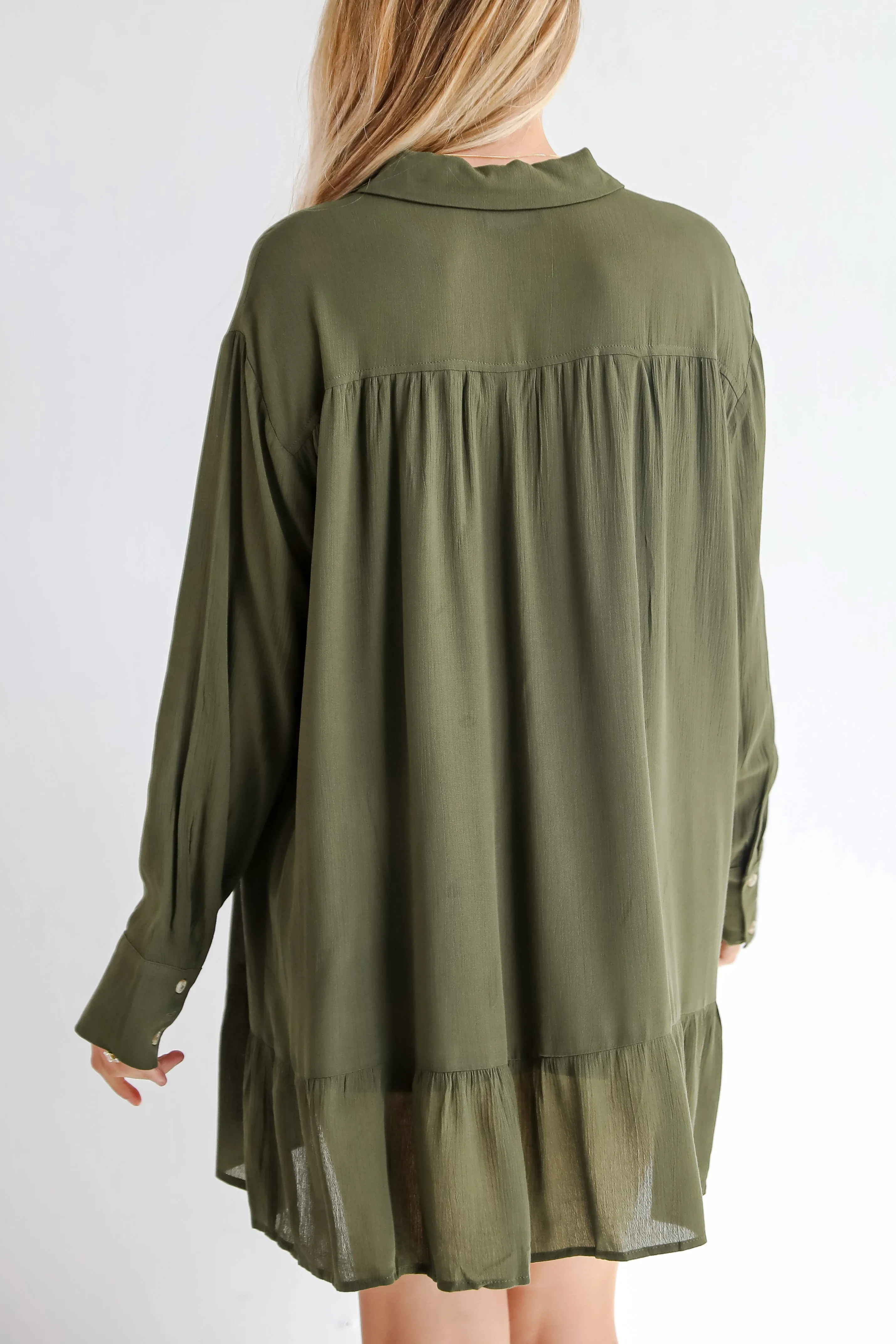 FINAL SALE - Approachably Adorable Olive Button Front Mini Dress