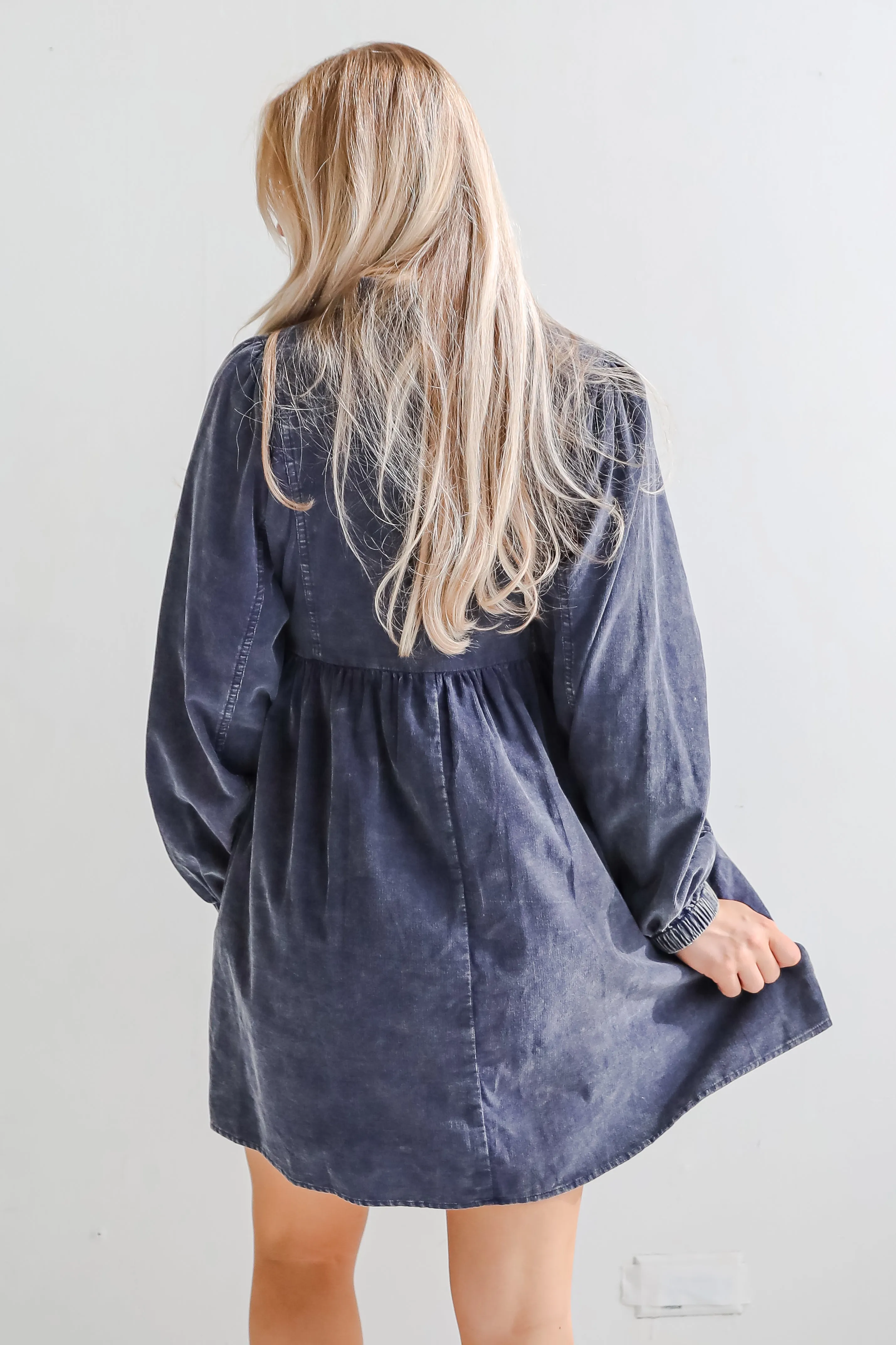 FINAL SALE - Cutest Expectation Charcoal Corduroy Babydoll Mini Dress