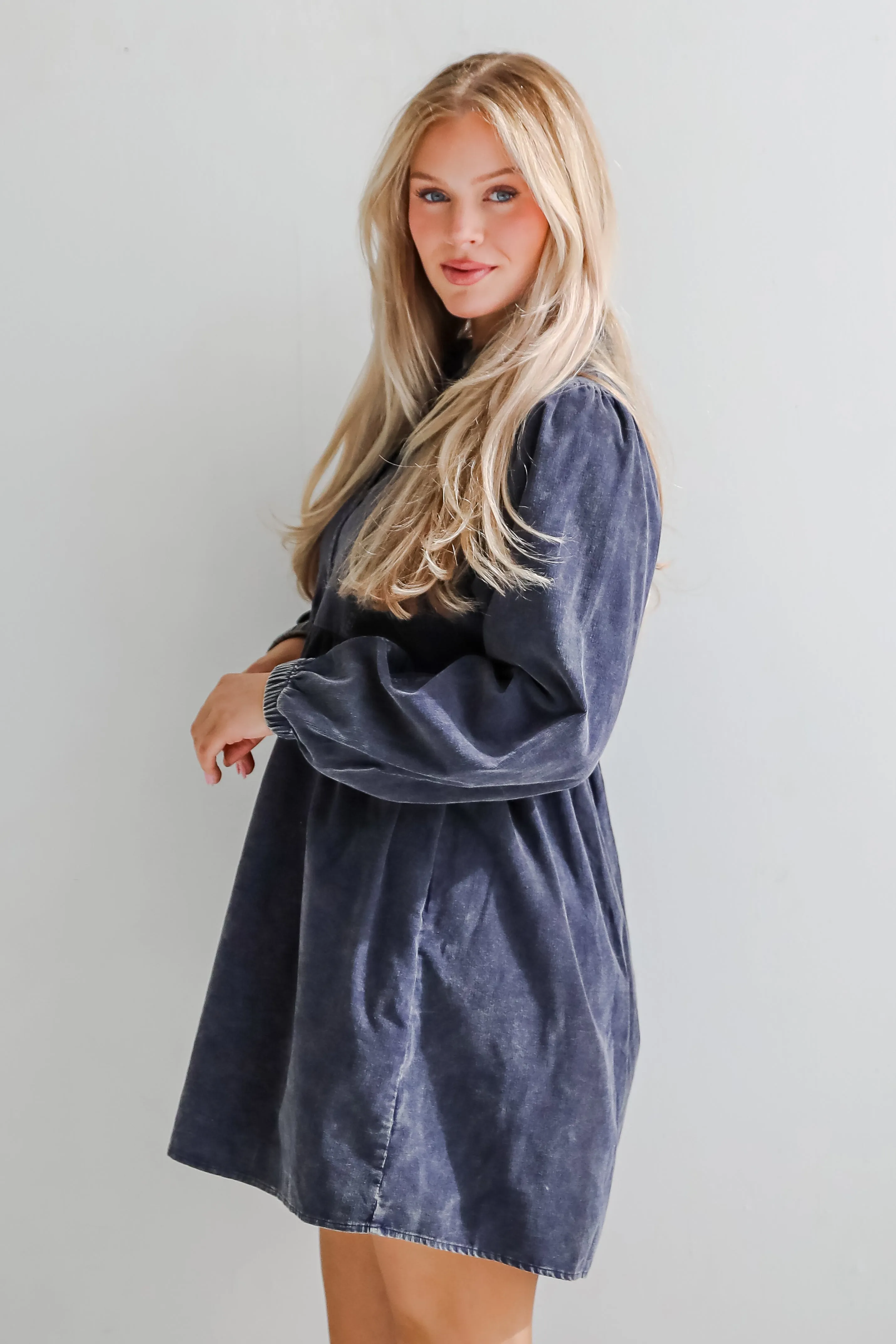 FINAL SALE - Cutest Expectation Charcoal Corduroy Babydoll Mini Dress