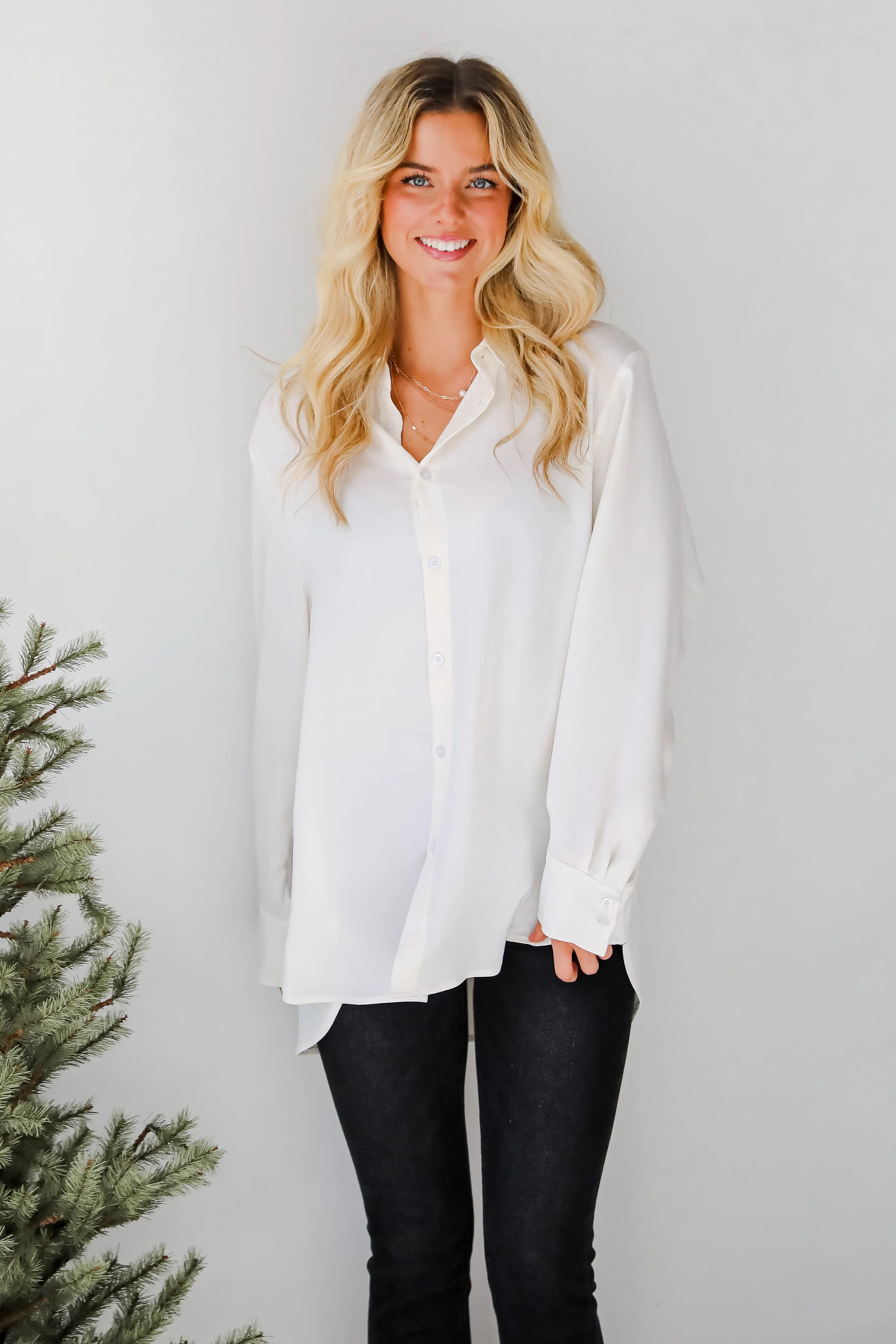 FINAL SALE - Elegant Sensation Cream Oversized Button-Up Blouse