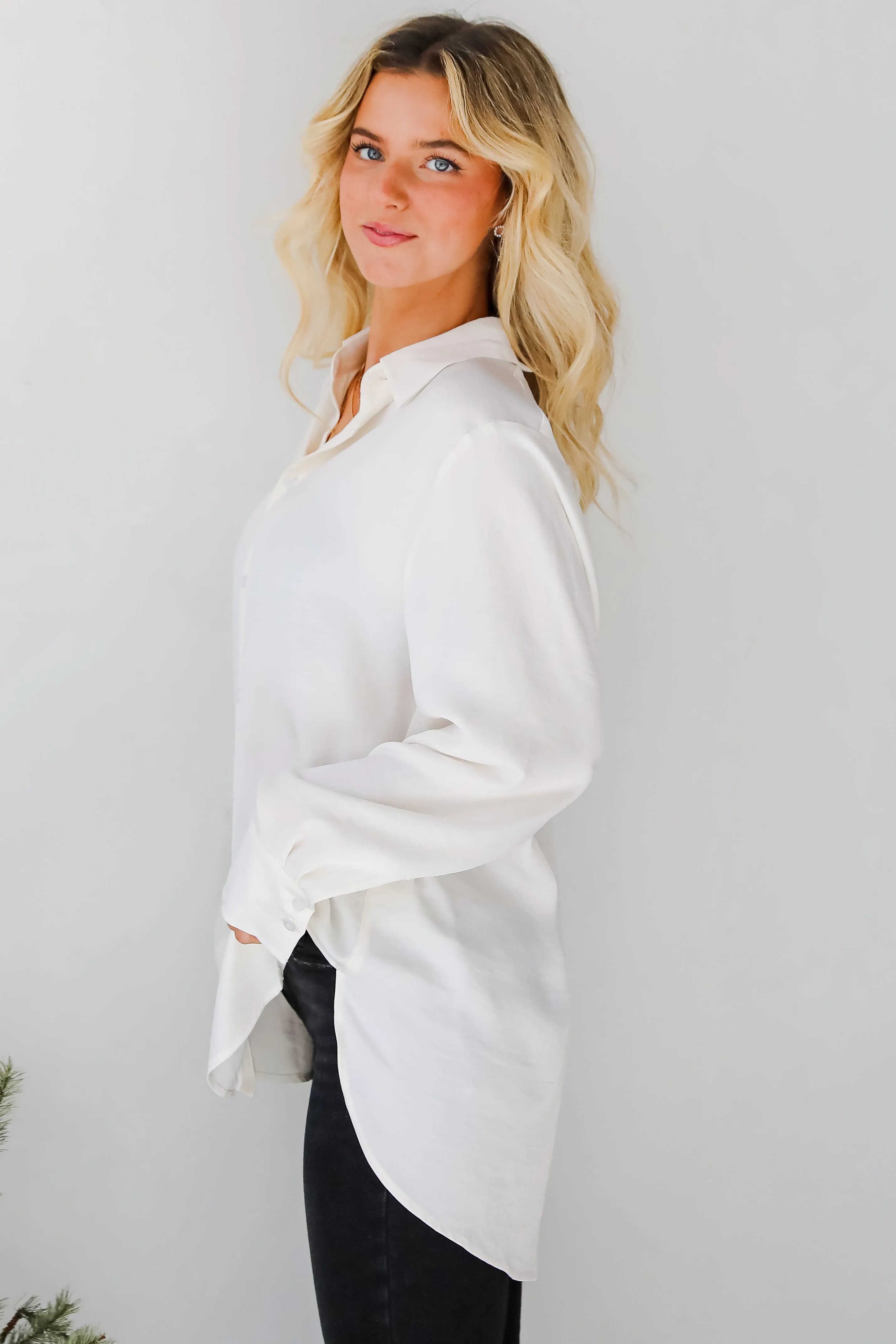 FINAL SALE - Elegant Sensation Cream Oversized Button-Up Blouse