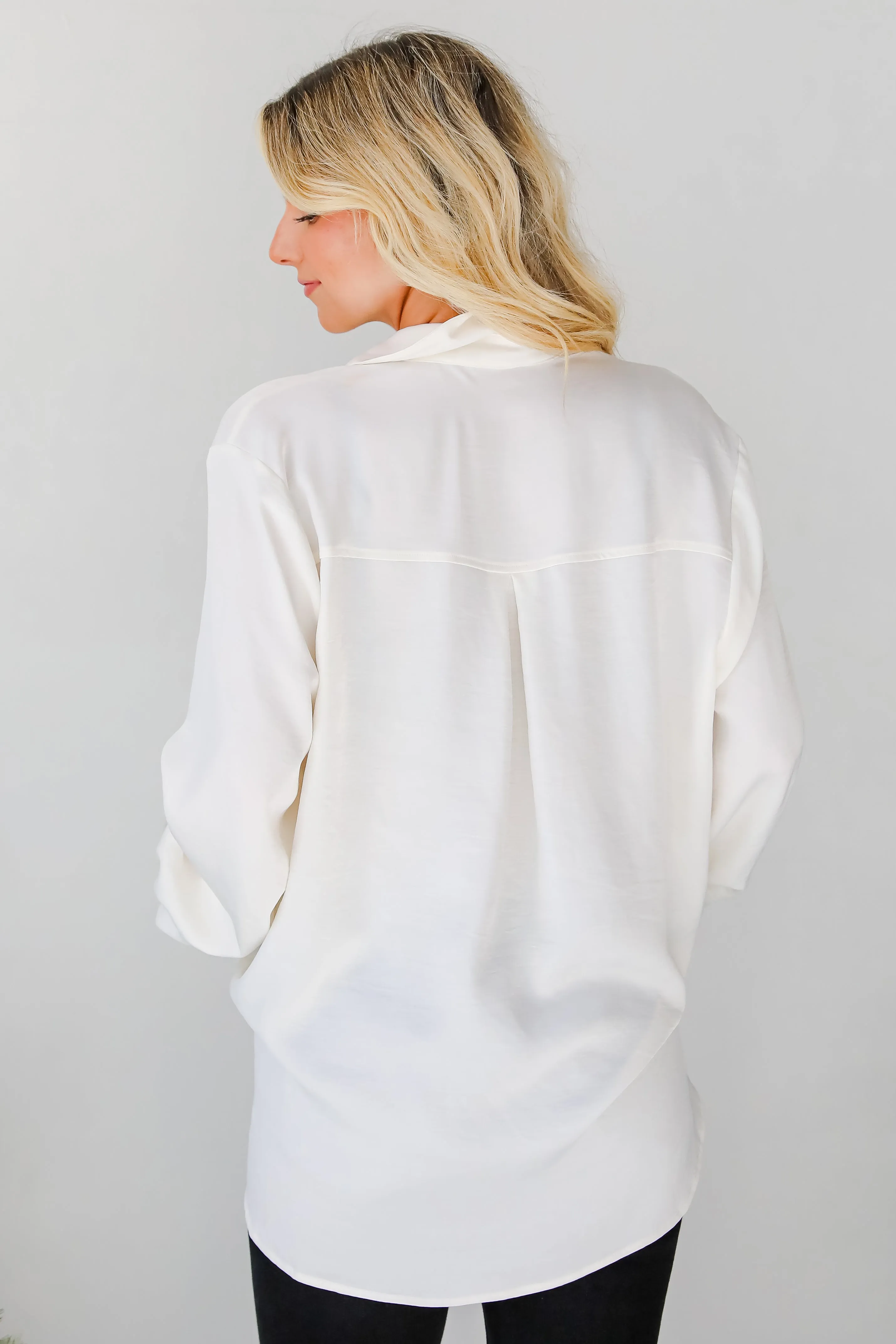 FINAL SALE - Elegant Sensation Cream Oversized Button-Up Blouse