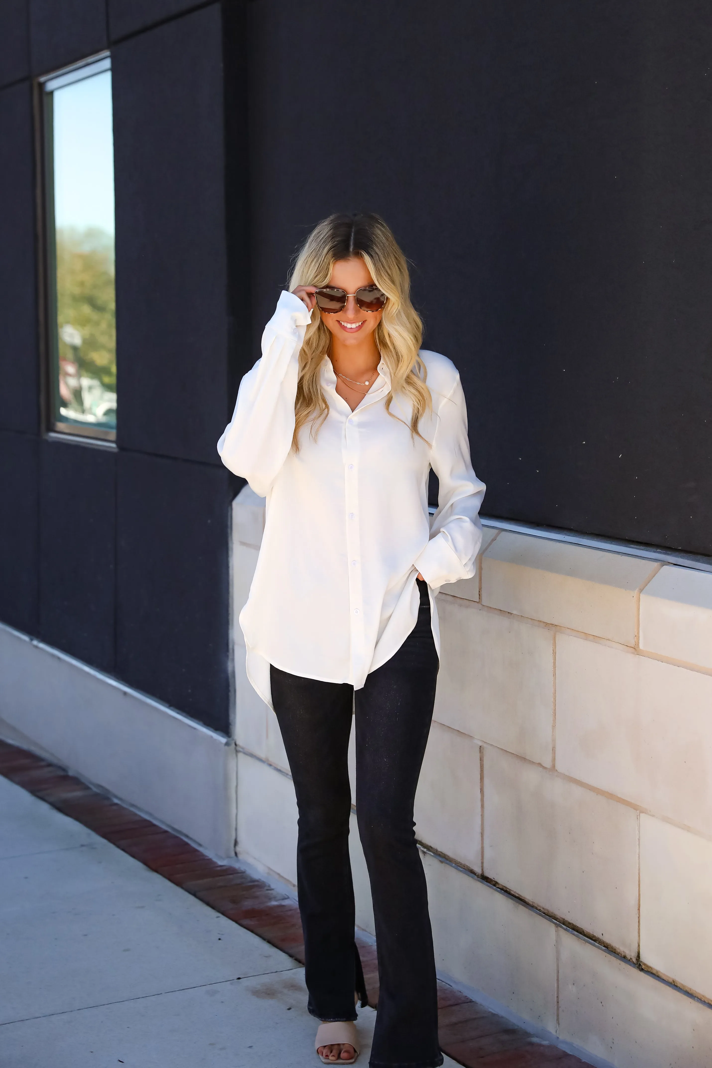 FINAL SALE - Elegant Sensation Cream Oversized Button-Up Blouse