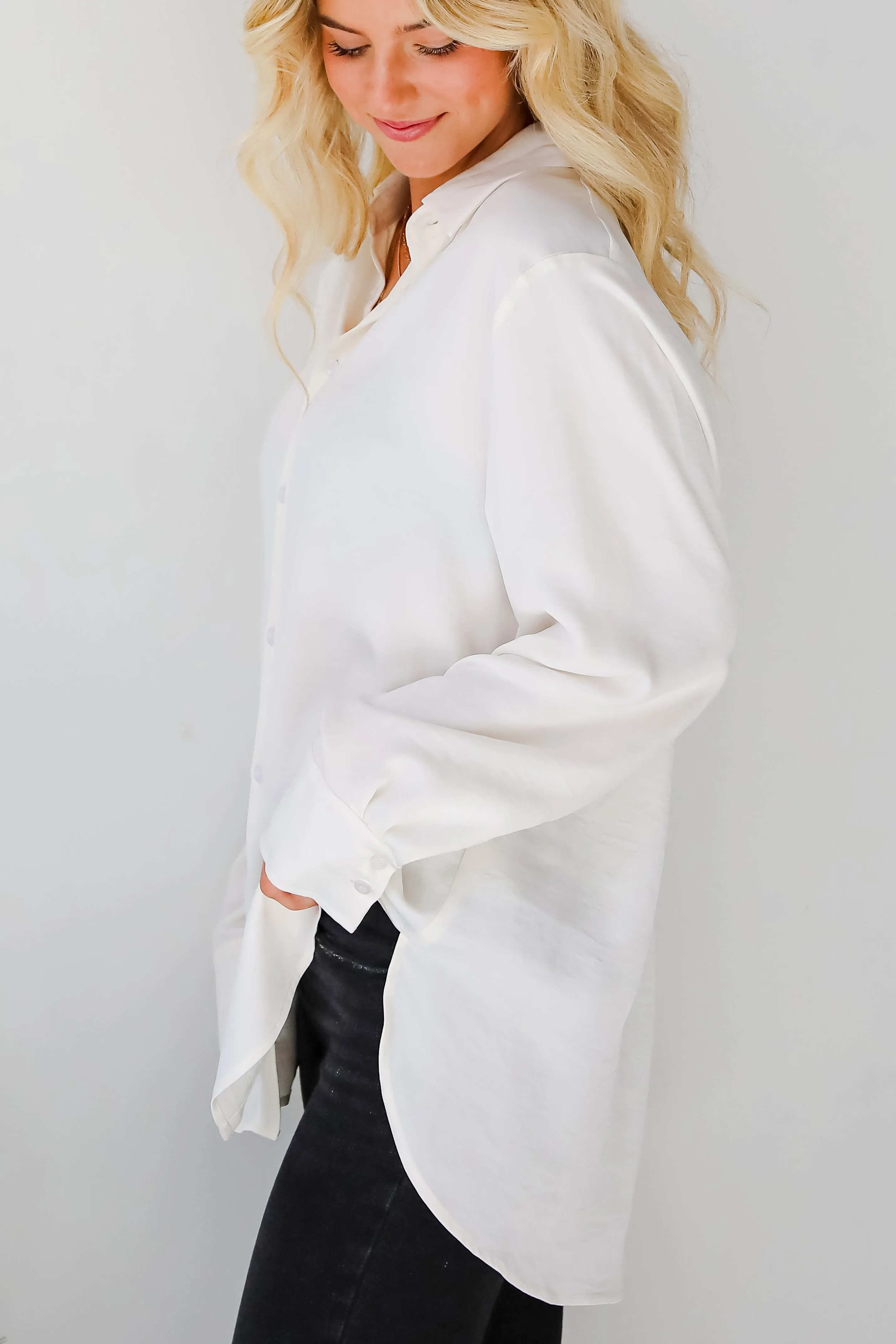 FINAL SALE - Elegant Sensation Cream Oversized Button-Up Blouse