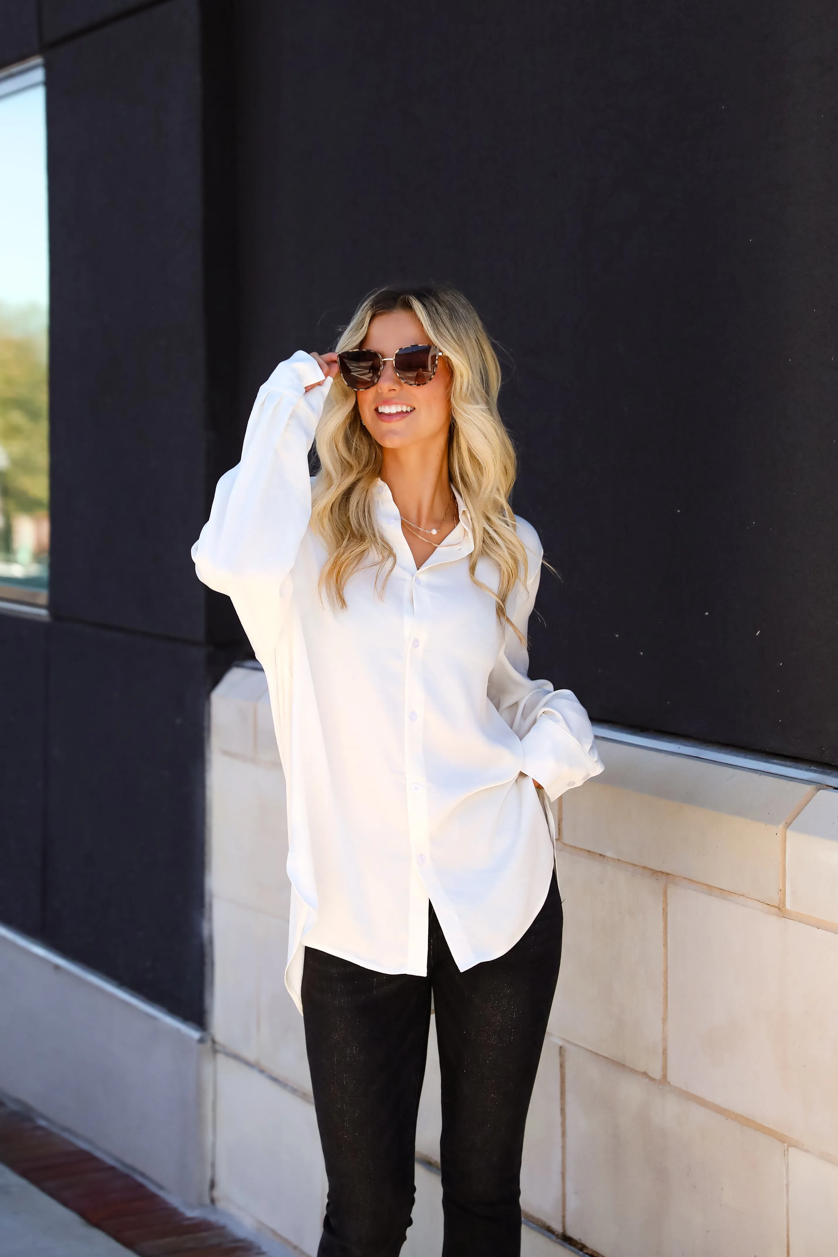 FINAL SALE - Elegant Sensation Cream Oversized Button-Up Blouse