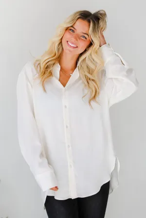FINAL SALE - Elegant Sensation Cream Oversized Button-Up Blouse