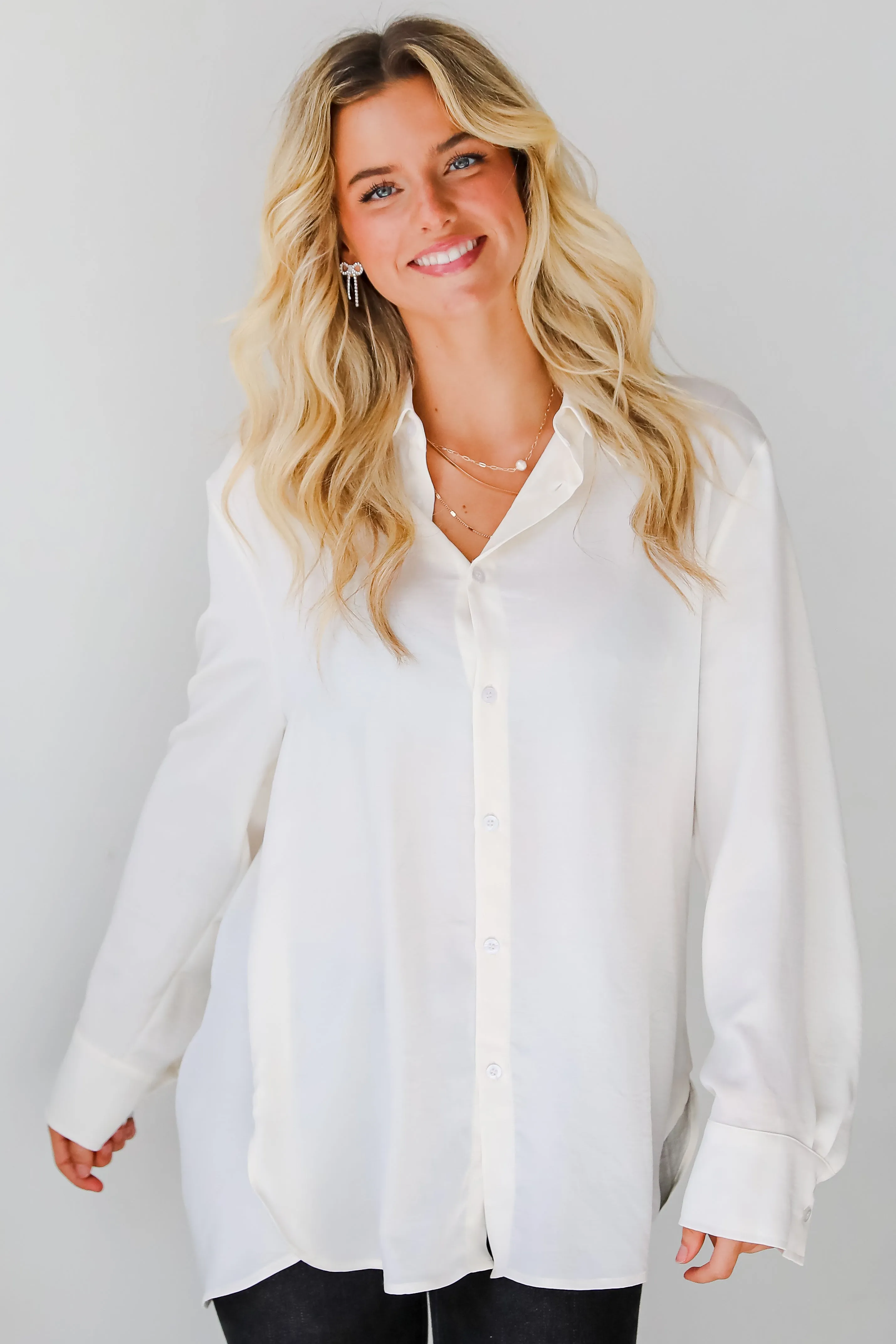 FINAL SALE - Elegant Sensation Cream Oversized Button-Up Blouse