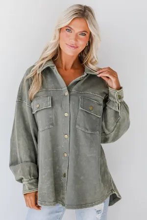 FINAL SALE - Impeccable Style Olive Acid Wash Button-Up Top