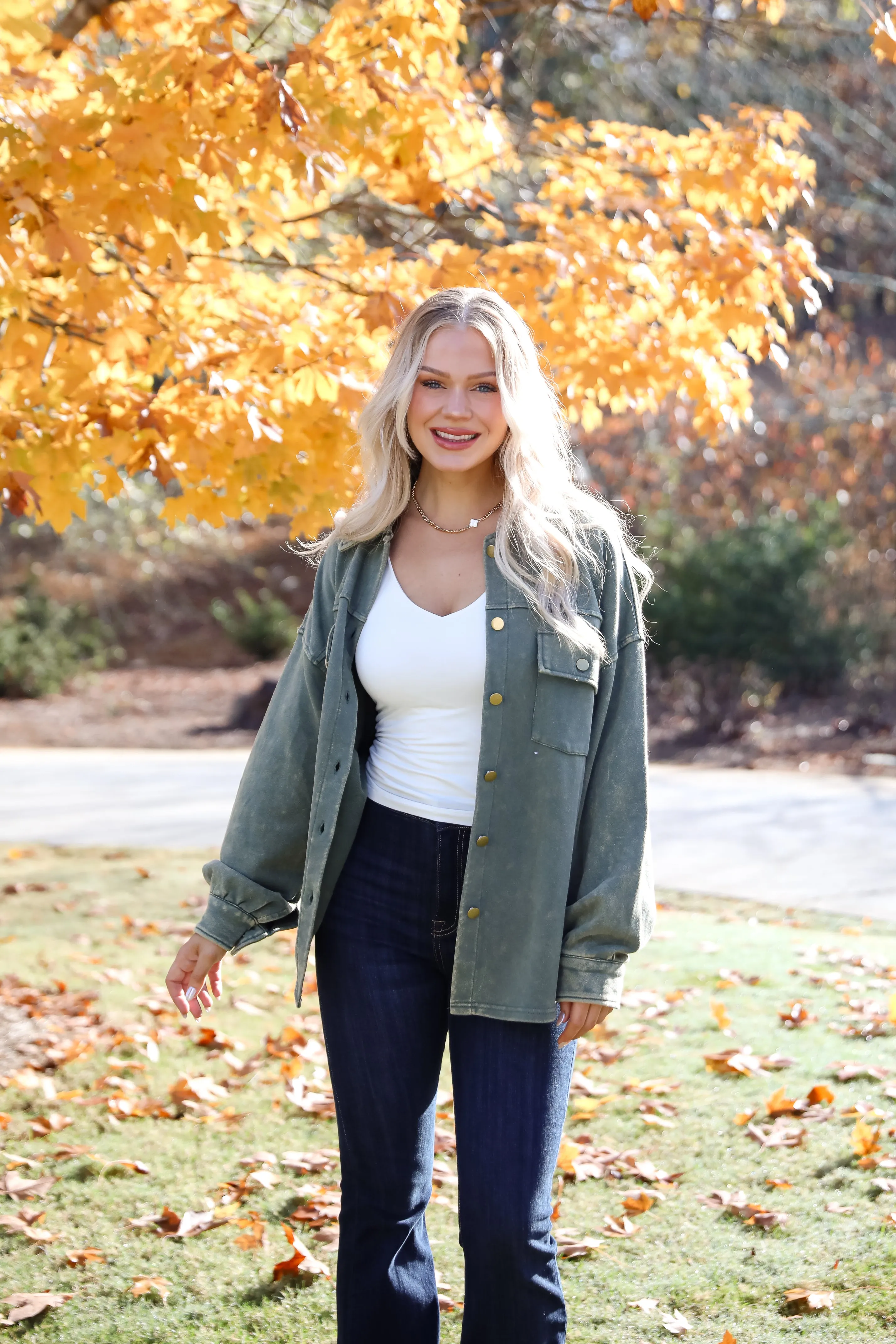 FINAL SALE - Impeccable Style Olive Acid Wash Button-Up Top