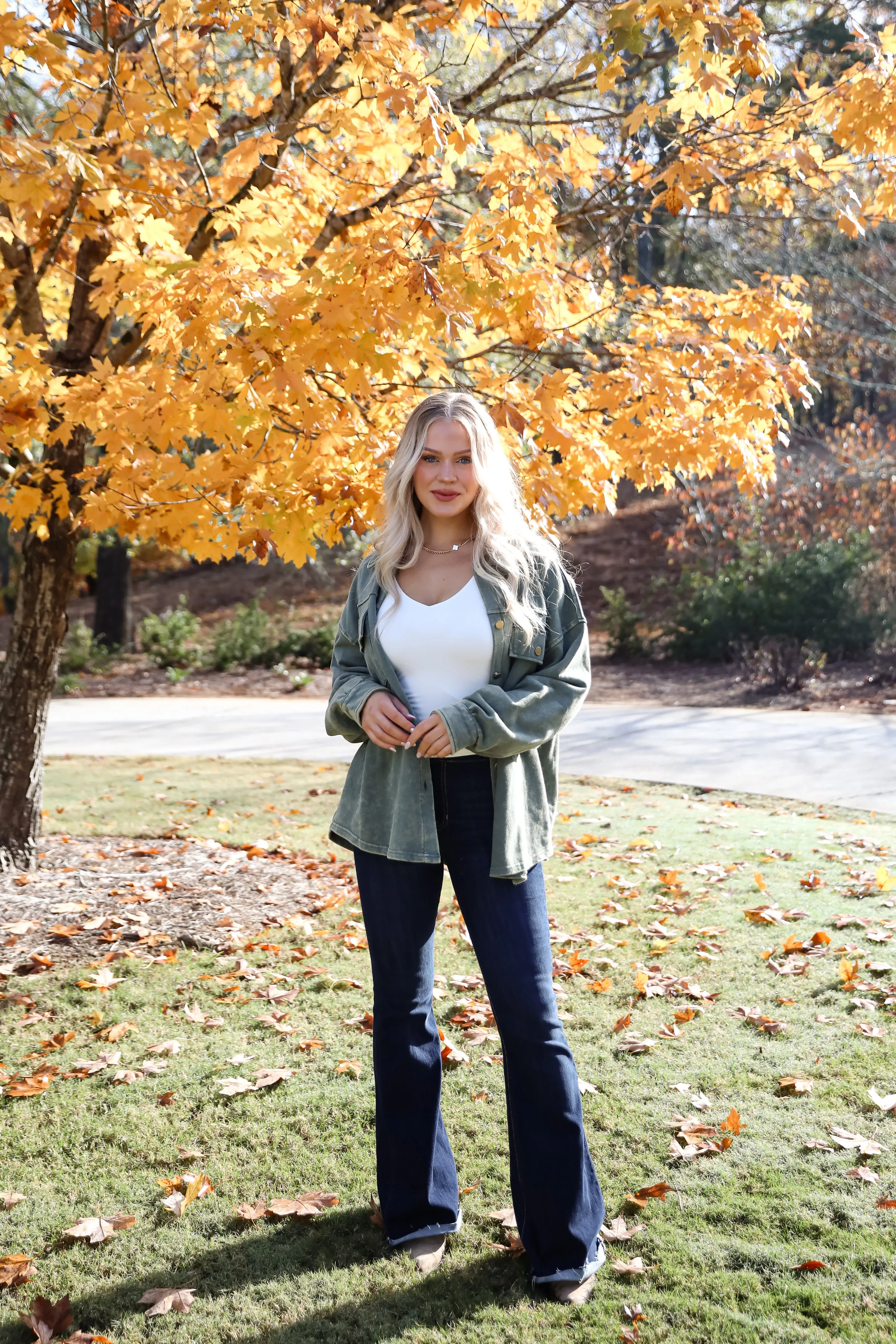 FINAL SALE - Impeccable Style Olive Acid Wash Button-Up Top