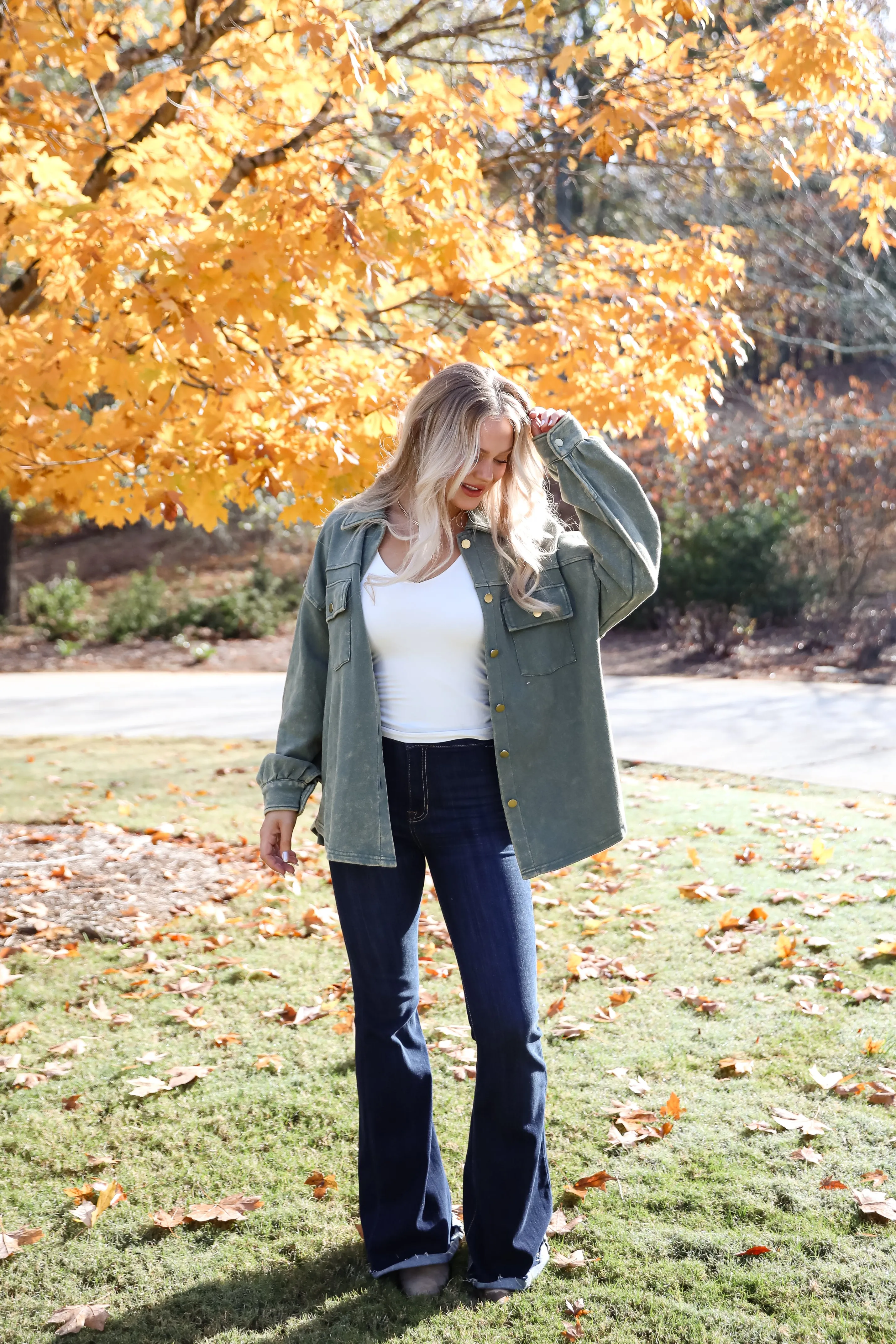 FINAL SALE - Impeccable Style Olive Acid Wash Button-Up Top