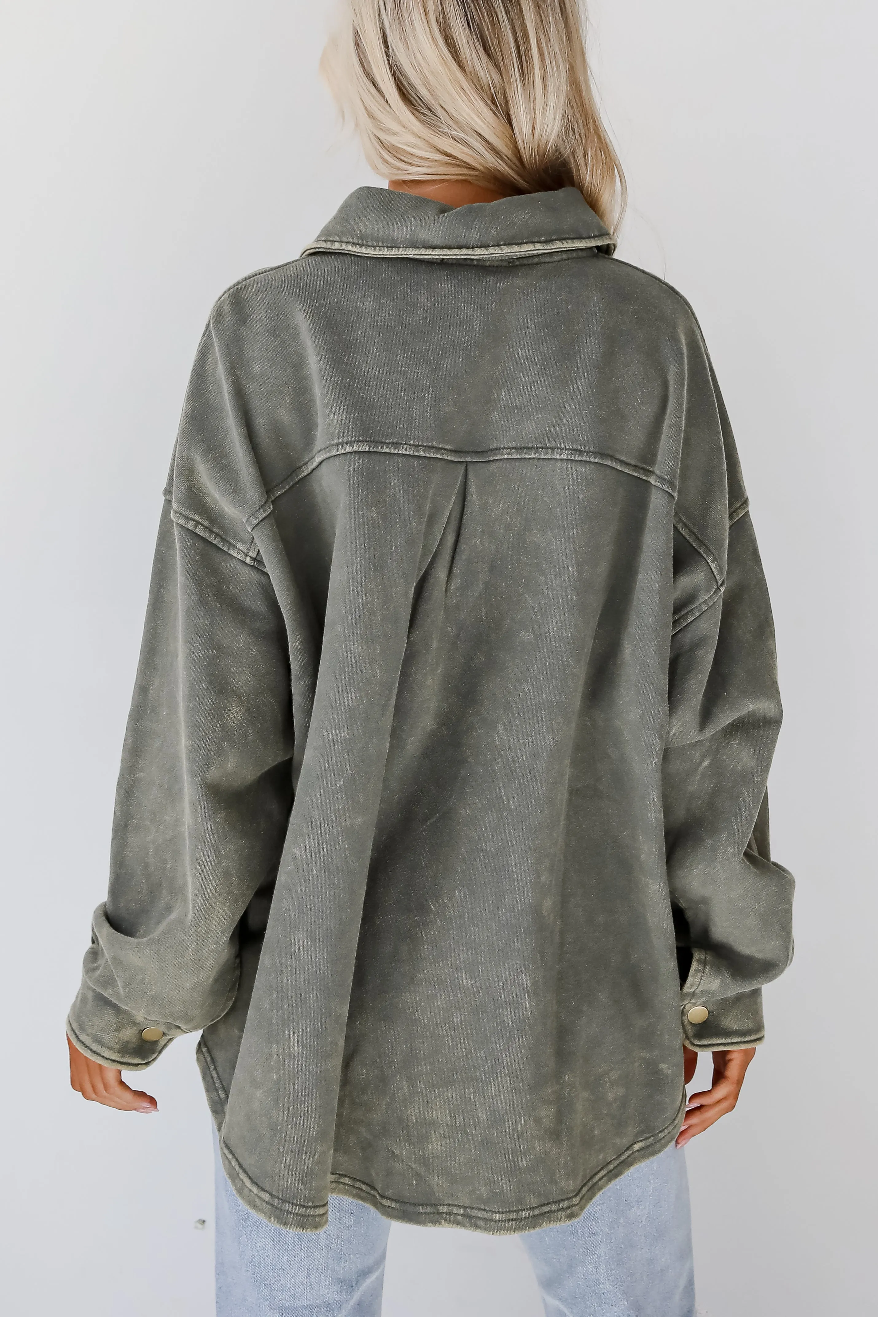 FINAL SALE - Impeccable Style Olive Acid Wash Button-Up Top